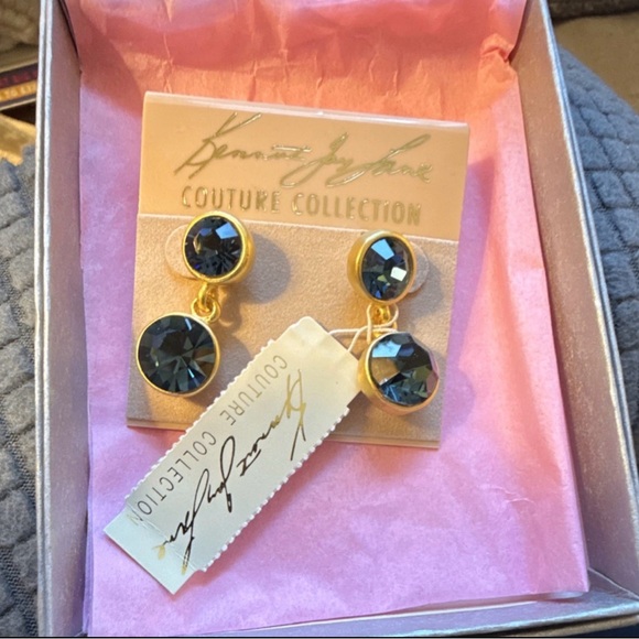 Kenneth Jay Lane Gold Earrings with Deep Blue Stones - Picture 4 of 4